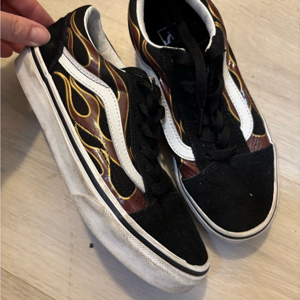 Vans Black and Brown Flame Design Sneakers
